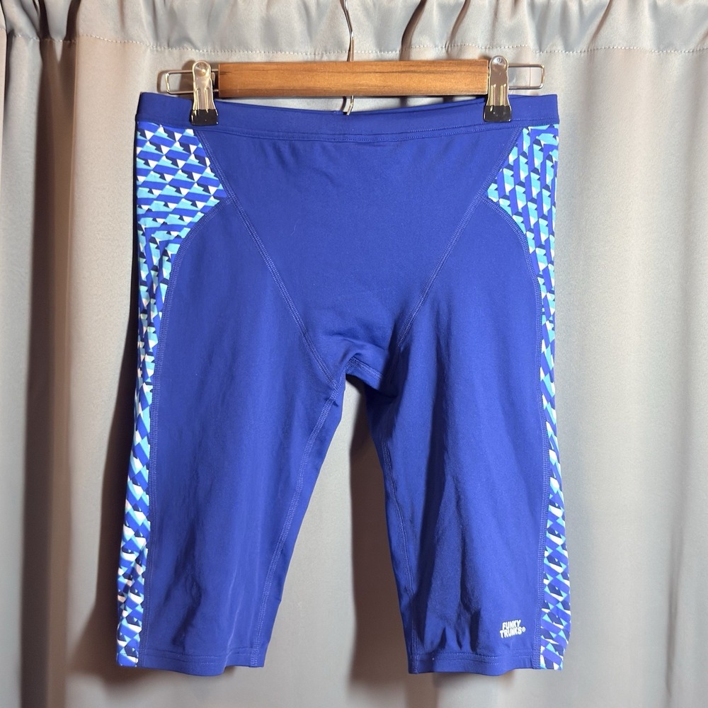 Funky Trunks Blue Geometric Print Swimming Training Jammer Men's 34/M